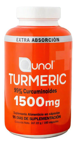 Cúrcuma Turmeric Qunol 1500 Mg 180 Cáps 95% Curcuminoides Sin Sabor