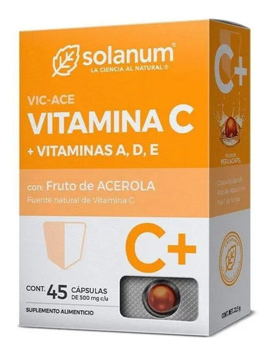 Vitamina C + A + D Y E 45 Capsulas Solanum Perlacaps 500mg C/u Sin Sabor