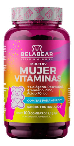 Gomitas Mujer Vitaminas 100 Gomitas Belabear Sabor Frutos Rojos