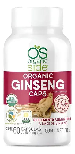 Ginseng Organico Organic Side Suplemento  60 Caps 500 Mg C/u Ginseng