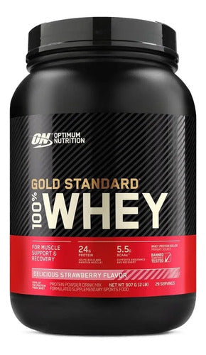 Suplemento En Polvo Optimum Nutrition Proteína Gold Standard 100% Whey Proteína Sabor Delicious Strawberry En Pote De 907g