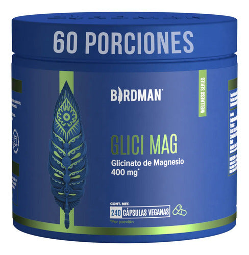 Birdman Glicinato De Magnesio 400 Mg | Sin Aditivos | Mujer / Hombre | 60 Porciones | 240 Cápsulas Sin Sabor