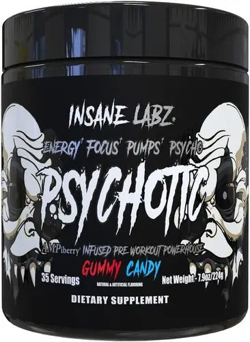 Pre Entreno Insane Labz Psychotic Black 35 Servicios Sabor Gummy Candy Caramelo Gomoso