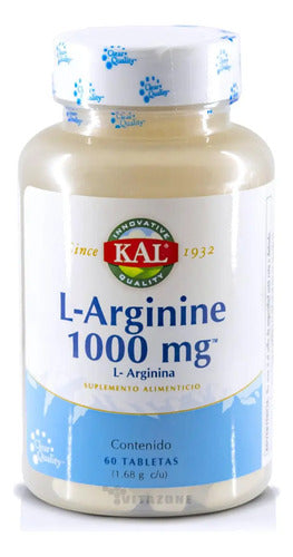 Kal L-arginina 1000 Mg 60 Tabletas Suplemento Nutricional Sin Sabor