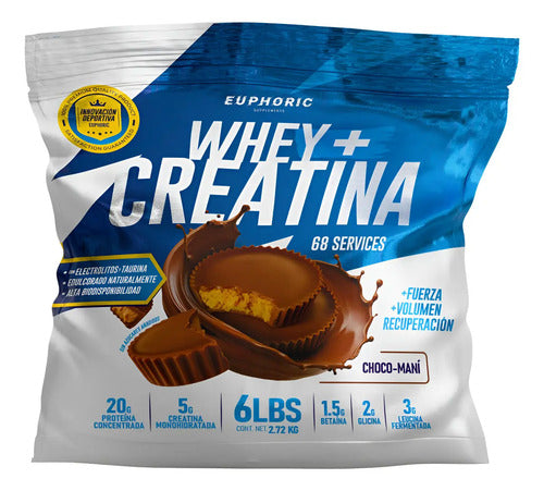 Proteina Euphoric 100% Whey + Creatina 6 Lbs 2.72 Kg 68 Serv Choco-mani Chocolate Con Maní