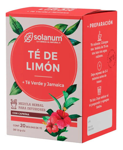 Té Solanum Limon Con Té Verde Jamaica 20 Bolsas Sin Cafeína