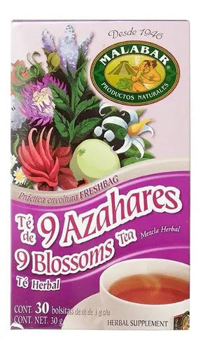 Malabar Té De 9 Azahares Sin Sabor 30 Bolsitas De 1g Cada Una
