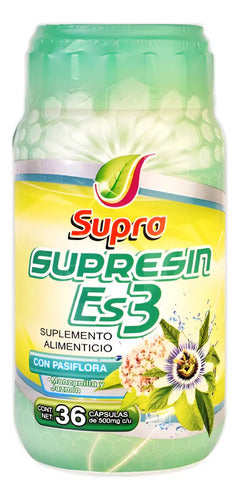 Supra Supresin Es3 36 Cápsulas 500mg Pasiflora Manzanilla Jazmín Sin Sabor