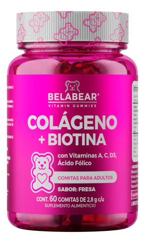 Solanum Belabear Colágeno + Biotina Vit. A, C, D3, Acido Folico 60 Gomitas Sabor Fresa