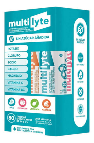 Multivitamínico Y Minerales Multilyte, Tabletas Efervescentes Sin Azúcar, Con 80 Unidades Por Frasco Y Sabor A Coco, Fresa, Kiwi, Limonada Y Naranja Coco/fresa Kiwi/limonada/naranja
