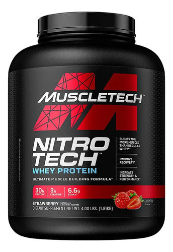 Suplemento En Polvo Muscletech Nitrotech Proteína De Nitro Tech Whey Protein Sabor Strawberry X 1.81kg