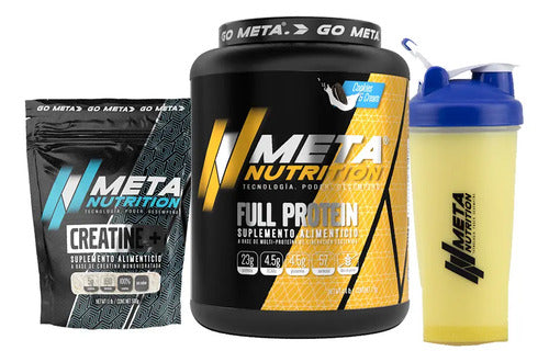Creatina Meta Nutrition + Full Protein 4.4 Lbs + Shaker Pak Sabor Galleta Con Cream