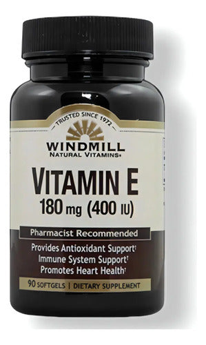 Vitamina E 180mg (400 Iu) Windmill Antioxidante 90 Softgels Sabor Sin Sabor