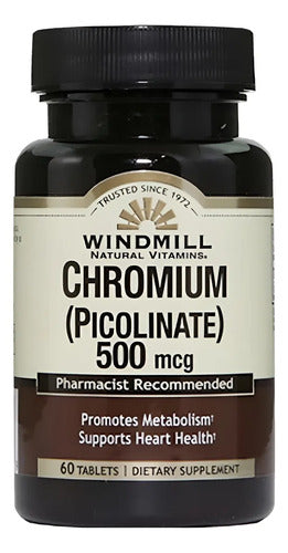 Picolinato Cromo Tabletas Windmill Sin Gluten 500mcg Deportivo 60 Unidades Sin Sabor