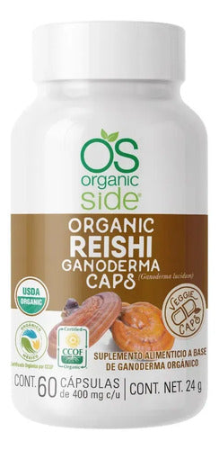 Reishi Orgánico 400mg 60 Cápsulas Organic Side Ganoderma Vegano Sin Sabor