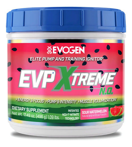Pre Entreno Evogen Evp Xtreme Con Oxido Nítrico Sabor Sandía Ácida 496g Sour Watermelon