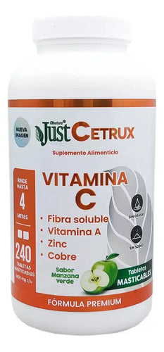 Vitamina C, Zinc Y Cobre Just Cetrux 240 Tabs Sabor Manzana Verde