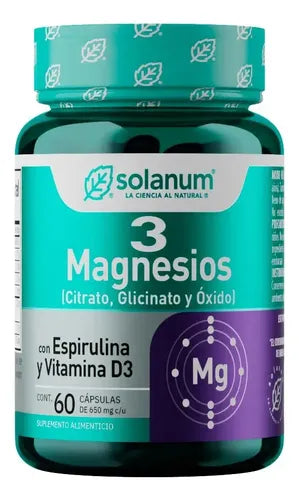 Solanum 3 Magnesios Con Espirulina Y Vitamina D3 60 Caps Sabor Sin Sabor