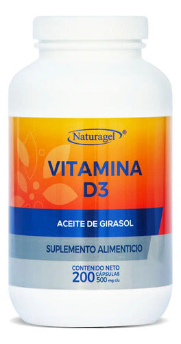 Vitamina D3 | 200 Capsulas Softgels Salud Osea | Naturagel Sin Sabor