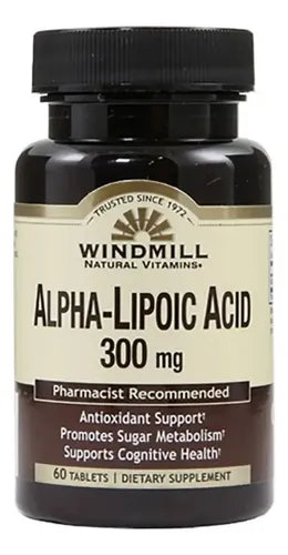 Windmill Ácido Alfa Lipoico 300mg 60 Tabletas Antioxidante Sin Gluten Sin Sabor