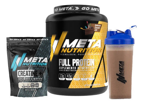 Creatina Meta Nutrition + Full Protein 4.4 Lbs + Shaker Pak Sabor Aniversary Chocolate Cake