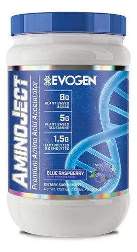 Aminoácidos Evogen Aminoject Frambuesa Azul 30 Porciones Bcaa Glutamina