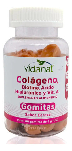 Colageno Biotina Acido Hialuronico 60 Gomitas Cereza Vidanat Cereza