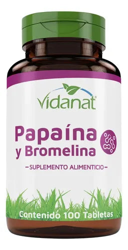 Papaina Y Bromelina 100 Tabletas Vidanat Sabor Sin Sabor