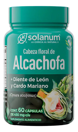 Solanum Alcachofa + Diente De León Y Cardio Mariano 60 Caps Sabor Sin Sabor