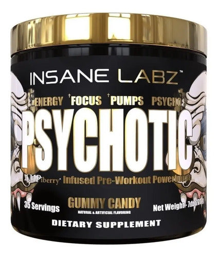 Suplemento En Polvo Insane Labz Psychotic Gold Cafeína Sabor Caramelo Gomoso En Pote De 203g