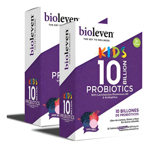 2 Pack 10 Billones De Probióticos Bioleven Kids 20 Tabletas Cu Moras