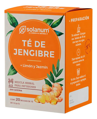 Té Nutricional Solanum Pharma De Jengibre, Limón Y Jazmín Sin Cafeína, 20 Bolsas