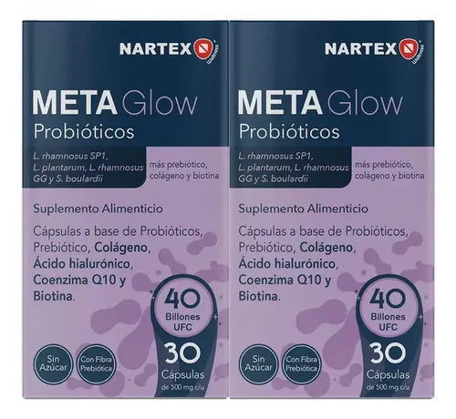 Suplemento Nartex Meta Glow 60 Cápsulas Con Probióticos, Colágeno Y Ácido Hialurónico Sin Sabor