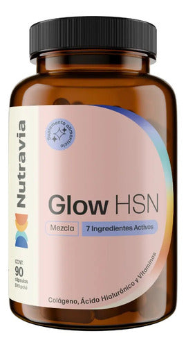 Suplemento Glow Hsn Nutravia Colágeno Hidrolizado Ácido Hialurónico 90 Caps Sin Sabor