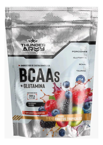 Aminoácidos Bcaas Y Glutamina Thunder Army Para Recuperación Muscular Sabor Frutos Tropicales 500g Frutas Tropicales