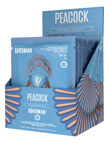 Birdman Peacock Proteína Vegana En Polvo | Con 11 Vitaminas & Omega 3 | Todo En Uno | Chocolate | 10 Sobres