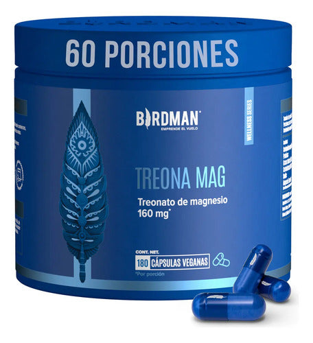 Birdman Treonato De Magnesio 160 Mg | Sin Aditivos | 180 Cápsulas Sin Sabor