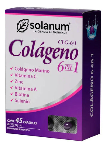Solanum Colágeno 6 En 1 Vit.c, Zinc, Vit. A 45 Capsulas Sin Sabor