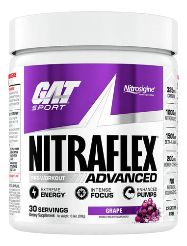 Suplemento Gat Sport Advanced Pre-workout Nitraflex Sabor Grape De 309g Polvo Uva