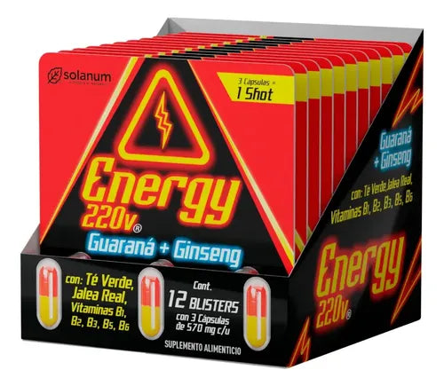 Energy 220v Guaraná + Ginseng Solanum  12 Blister 3 Caps Guaraná Ginseng