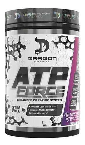 Creatina Monohidratada Pura Dragon Pharma Atp Force 30 Serv Sabor Grape Uva