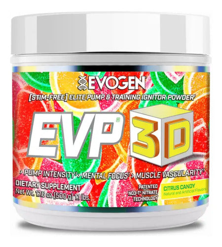 Preentreno Evogen Evp 3d Citrus Candy 500g Sin Gluten Deportivo