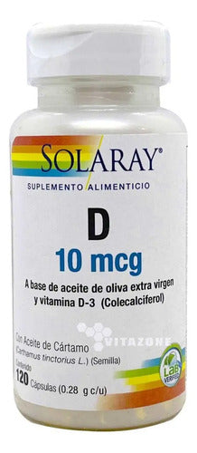 Vitamina D3 Vegetal 10 Mcg 120 Cápsulas Solaray Sin Sabor