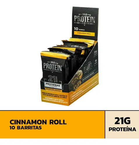 Barra De Proteína Wild Protein Pro De Canela Con 21g De Proteína, Pack De 10 Rol De Canela