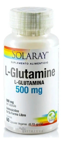 Glutamina 500 Mg 60 Cápsulas Veganas Solaray Sin Sabor Sin Sabor