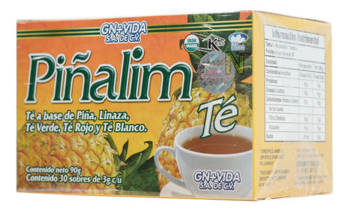 Té Piñalim (piña, Linaza, Té Verde, Té Rojo Y Té Blanco) 30 Sobres De 3g C/u Gn+vida
