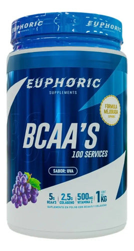 Euphoric Bcaa + Colageno 1 Kg 100 Servicios Vitamina C Sabor Uva