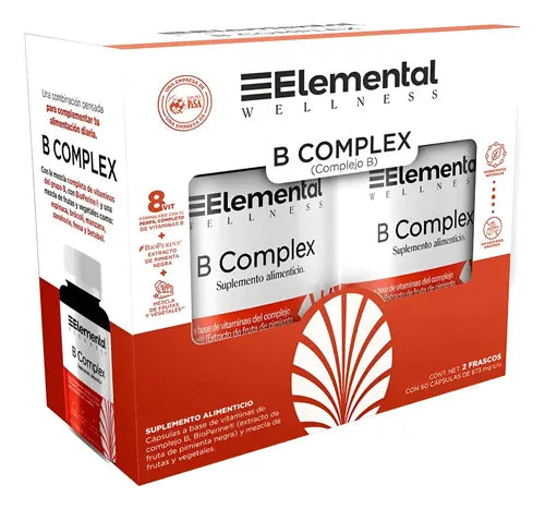 Elemental Wellness B Complex 2 Frascos Con 60 Caps C/u Sin Sabor