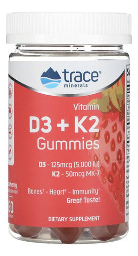 Gomitas Vitamina D3 K2 Trace Minerals 60 Unidades Sabor Fresa Veganas