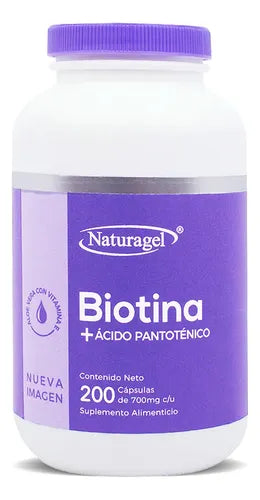 Biotina + Ácido Pantoténico Aloe Vera Vitamina E 200 Caps Naturagel Sin Sabor